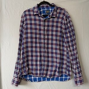 Armani Exchange Mens Slim Fit Cotton Flannel Plaid Long Sleeve Shirt Size XL